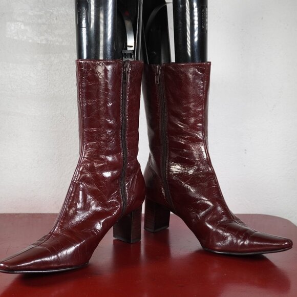 Women's Nine West Brown Leather Ankle High Low Heel Fashion Boots Booties 8 - Picture 4 of 9